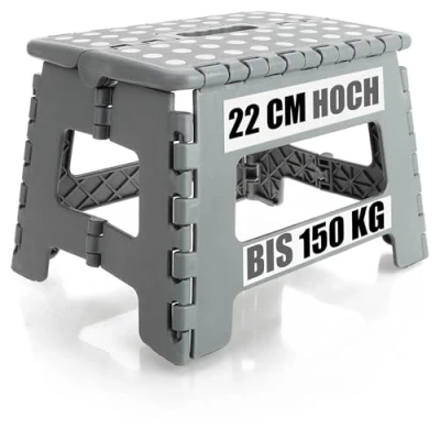 Image de com four® Marche Pliante avec Picots en Caoutchouc escabeau Pliable Aide à l&#039;escalade Portable Tabouret Pliant antidérapant capacité de Charge jusqu&#039;à 150 kg (31x22x22cm Gris 01 pièce)