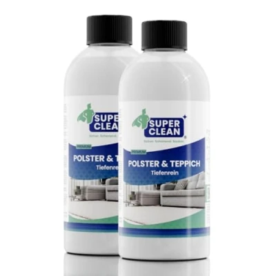 Image de SUPER CLEAN Nettoyant pour tissus d&#039;ameublement et tapis Concentré tous les types de d&#039;ameublement, moquettes, sièges voiture, canapés ou fauteuils Contenu : 2 x 500 ml