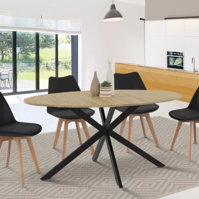 Image de Table à manger ovale ALIX 6 personnes pied araignée bois et noir 150 cm