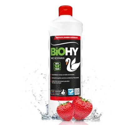 Image de BiOHY WC Cygne (Bouteille de 1l) gel puissant et brillant pour une propreté hygiénique jusqu&#039;au bord prévient le calcaire tartre l&#039;urine (WC Schwan)