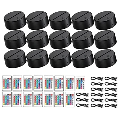 Image de 15 Ensembles 3D Veilleuse LED Base de Lampe 16 Couleurs Affichage avec TéLéCommande USB LumièRe pour Acrylique