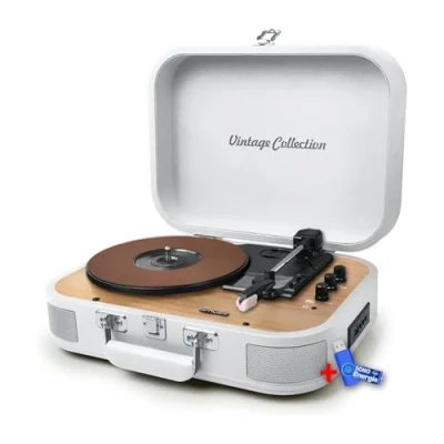 Image de Platine Vinyle stéréo Muse MT201 WW, Enceintes intégrées Bluetooth USB Lecture/Encodage Bois Blanc+ clé 32gigas