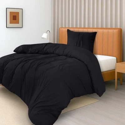 Image de Utopia Bedding Housse de Couette 1 Personne 135x200 cm avec taie d&#039;oreiller à Ourlet plissé 80x80 (Noir) Ensembles en Microfibre Brossée Douce