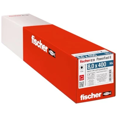 Image de Fischer Vis de charpente PowerFast FPF II STP 8,0x400 revêtement zingué, Filetage partiel, tête fraisée Plate avec Empreinte Torx/Boîte 50