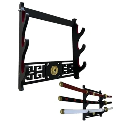Image de Z fiber Support Mural épée Porte présentoir rembourré Katana Wakizashi Genji et samouraï épées Motif de potins,3 Tier