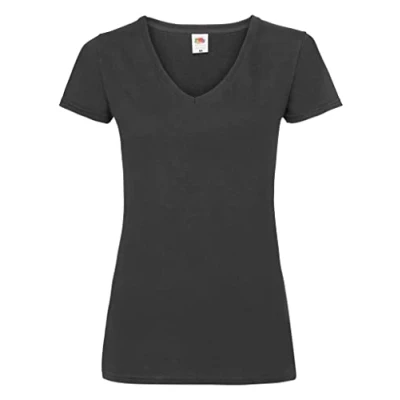 Image de Fruit of the Loom SS047 Valueweight T shirt col en V pour femme Noir Taille Unique