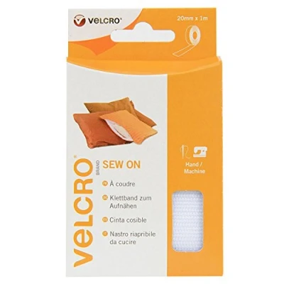 Image de Velcro Marque, Ruban Adhésif À Coudre Auto Agrippant Pour Tissu, Crochets Et Boucles, Qui Se Coupe La Longueur Désirée &amp; Parfait Les Activités De Couture, Blanc 20 Mm X 25 M