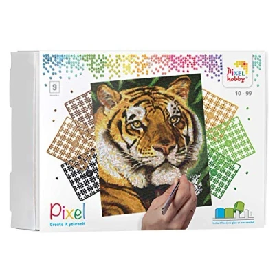 Image de Pixel P090043 Emballage Cadeau mosaïque Tigre pour Enfants, Image d&#039;environ 20,3 x 25,4 cm, système d&#039;assemblage Simple avec des tesselles en bioplastique, sans Repassage ni Collage