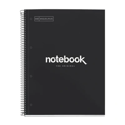 Image de Miquelrius Cahier A4 Carnet de Notes Emotions, 80 Feuilles 90 g/m², Grille 5 x mm, 1 Bande couleur, Spirale microperforée, Couverture extra dure, 4 Trous, Couleur Noir
