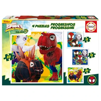 Image de Educa Lot de 4 Puzzles progressifs pour Enfants 12 à 25 pièces. Dino Spidey. Dimensions : 16 x cm. Recommandé Les 3 Ans et Plus (20343)