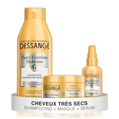 Image de DESSANGE Coffret Nutri Extrême Richesse Shampoing Nourrissant + Masque Capillaire Elixir Concentré Nutrition Nourrit Intensément &amp; Redonne Douceur Pour Cheveux Très Secs, Rêches, Ternes