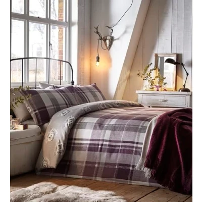 Image de DREAMS AND DRAPES Colville Check Parure pour Couette, 100% Coton, Prune, Double