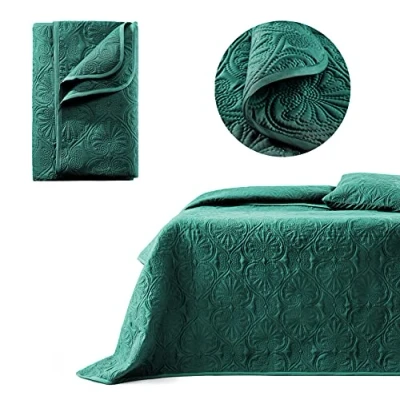 Image de ROOM99 Leila Élégant Dessus de lit Moderne 240 x 260 cm 2 Personnes matelassé idéal comme jeté canapé ou Couvre Vert foncé