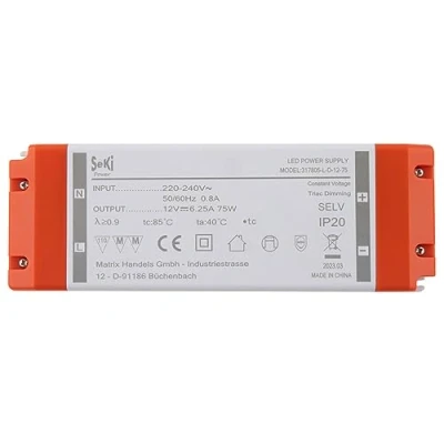 Image de SeKi Pilote LED à tension constante Triac 12 V DC 75 W 6,25 A Intensité variable Transformateur, alimentation découpage pas de charge minimale, bruit/LED Homologation MM