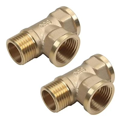 Image de MroMax Raccord de tuyau en T laiton 1/2 BSP mâle X PT femelle forme 2 pièces