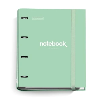Image de Miquelrius Carpebloc A4 Emotions, Classeur à 4 Anneaux + Recharge 100 Feuilles A4, Quadrillage 5 mm, Papier 90 g/m², Fermeture Caoutchouc, Vert Menthe