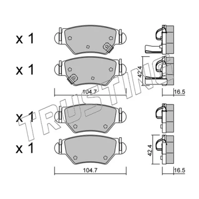 Image de TRUSTING Jeu de plaquettes frein avec indicateur d&#039;usure 268.0 OPEL: Zafira A, Astra G CC, Cabriolet, VAUXHALL: Mk4 CC
