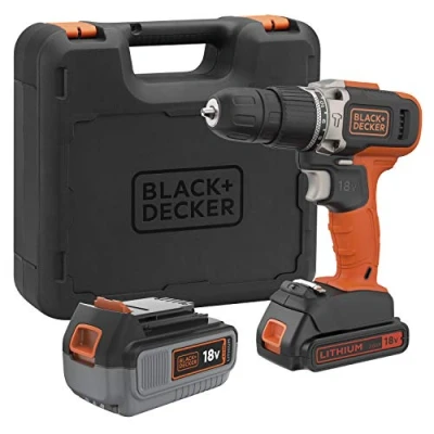 Image de Black+Decker BCD003MEM2K QW Perceuse à Percussion sans Fil 18V 4 (+2) Ah 1 Batterie et 2 Livrée en Boite de Rangement