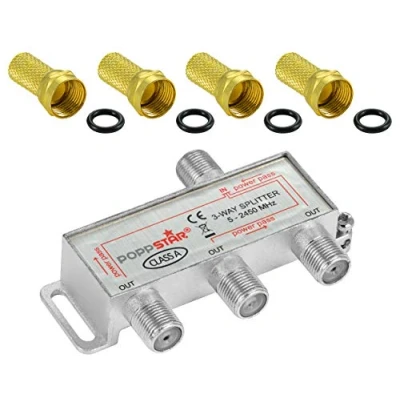 Image de Poppstar Répartiteur coupleur d&#039;antenne 3 Sorties + Adaptateur IEC(analogique/numérique/large bande/unicable/HD/4K Compatible) pour TV,Antenne TNT,Satellite,Câble,TV,Radio,LNB 100dB, 5 2450 MHz