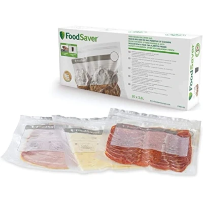 Image de FoodSaver sacs de mise sous vide réutilisables avec fermeture zip à glissière Automatique Pour les appareils alimentaire Sans BPA 3,8 litres Lot 20