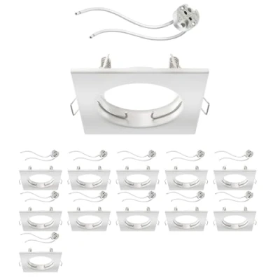 Image de ledscom.de 12 pièces cadre d&#039;encastrement pour plafond RIR blanc mat carré (LED/Halogène/MR16/50mm) incl. douille GU5.3