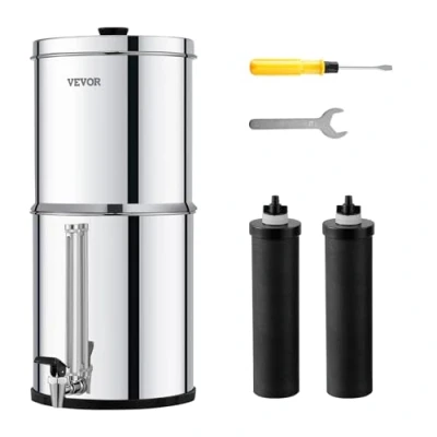 Image de VEVOR Système de Filtration d&#039;Eau par Gravité 8,5 L, Filtre à Eau Réduction du Plomb et jusqu&#039;à 99% Chlore, en Inox 304, avec 2 Filtres Charbon, Robinet Niveau d’Eau, Camping