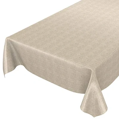 Image de ANRO Nappe en Toile cirée, Beige, Aspect Lin, 200 x 140 cm
