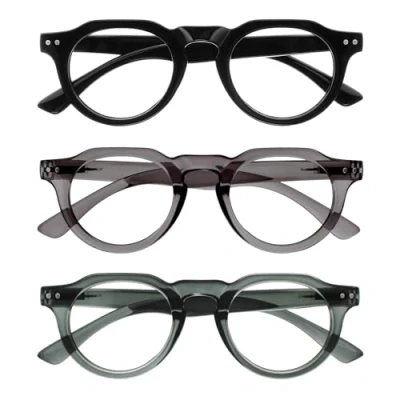 Image de OPULIZE RIO Lunettes de Lecture Anti Lumière Bleue Lot 3 Monture Partie Supérieure Droite Noir, Vert, Gris Hommes et Femmes BBB53 167 +2.00