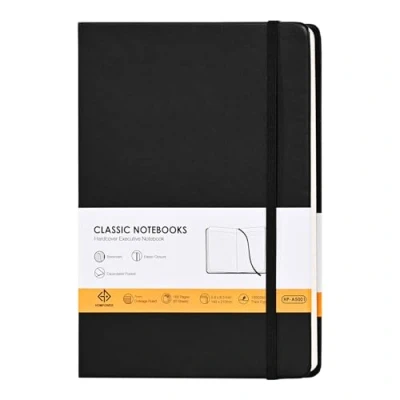Image de HOMPOWER Carnet ligné format A5 14 x 21 cm, 160 pages lignées avec poche extensible, papier 100 g/m², couverture rigide, noir