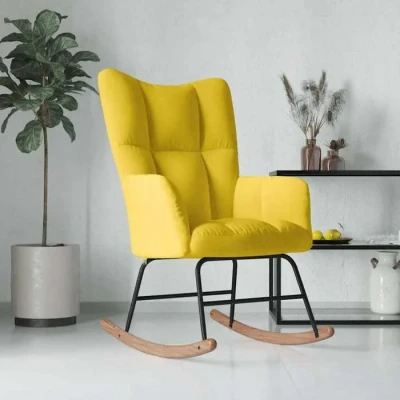 Image de vidaXL Chaise à bascule jaune moutarde en velours