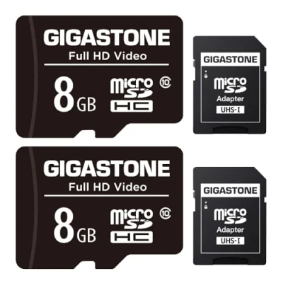 Image de Gigastone Carte Mémoire 8 Go Lot de 2 Cartes, Compatible avec Android Gopro Caméra Samsung, Haute Vitesse idéal pour Portable Full HD Vidéo, U1 C10 Micro SDHC Mini étui et Adaptateur SD.