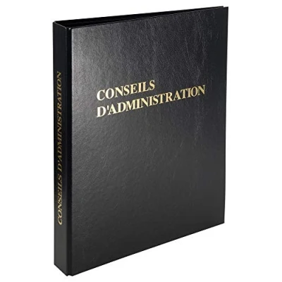 Image de Exacompta Réf. 46230E 1 classeur juridique écononomique noir CONSEILS D&#039;ADMINISTRATION 4 anneaux, couverture plastique Dimensions 32x26cm livré avec recharge 100 feuillets vierges numérotés