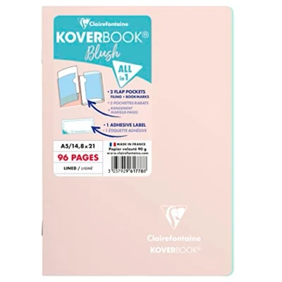 Image de Clairefontaine 961778C Un Carnet Agrafé Koverbook Blush Rose poudré A5 14,8x21 cm 96 Pages Lignées Papier Blanc 90 g Couverture Polypro