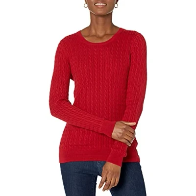 Image de Amazon Essentials Pull Torsadé Léger À Col Rond Et Manches Longues (Disponible en Grande Taille) Femme, Rouge, XL