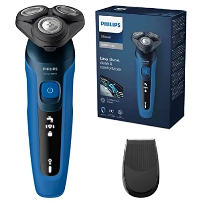 Image de Philips Series 5000, Rasoir électrique 100 % étanche, Lames ComfortTech à 360, Têtes de contour, Affichage avancé, Tondeuse précision SmartClick, S5466/18