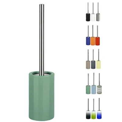 Image de Spirella Brosse WC Porte Balai Toilette Pot à „Tube“ Ensemble Poser en Céramique et Acier Inoxydable Vert