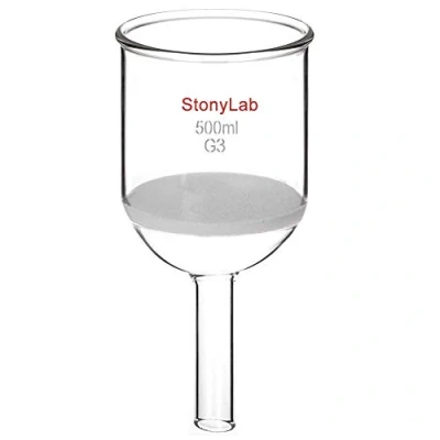 Image de StonyLab Verre Borosilicate Buchner Filtre Entonnoir avec Fine Fritte Disque (G3), Filtering Funnel, Diamètre Intérieur de 94mm, 100mm Profondeur (500ml)