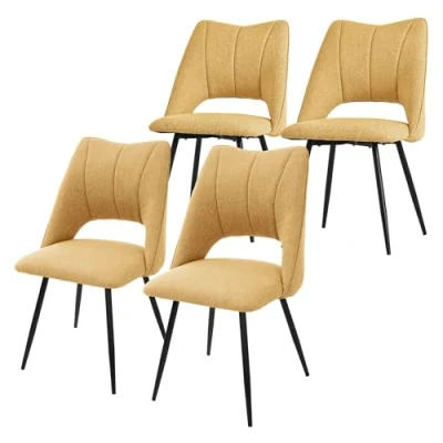 Image de Chaises de Salle à Manger ML DESIGN Lot 4 Jaune Moutarde Rembourrées Pieds Métalliques Noirs