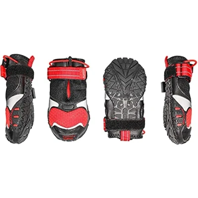 Image de Kurgo Chaussures Blaze Cross Pour Chien, Protection des pattes, Étanches, Toutes les saisons, Réfléchissantes, rouge et noir, Taille XXS