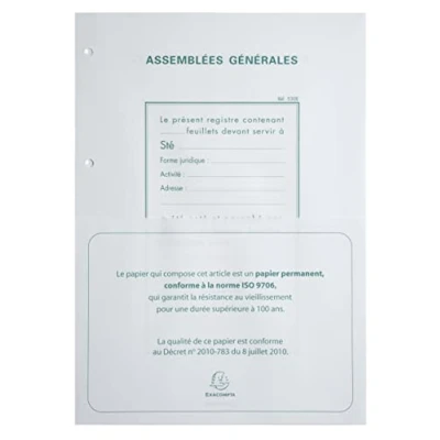Image de Exacompta réf. 5419E 100 feuilles numérotées de 1 à pour reliures juridiques Assemblées Générales Perforation standard 4 trous Format A4 classeur juridique 530E