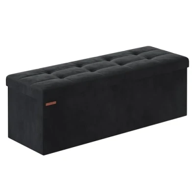 Image de SONGMICS Banc de Rangement, Pouf Pliable, 38 x 110 cm, Bout Lit, Repose Pieds, Coffre Charge jusqu&#039;à 300 kg, pour Salon, Chambre, Entrée, Noir d&#039;encre LSF277B01