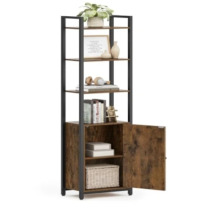 Image de VASAGLE Bibliothèque Verticale à 6 Niveaux avec Porte, Structure en Métal, Étagères Réglables, 24 x 40 159,5 cm, pour Salon, Chambre, Marron Rustique et Noir d’Encre LLS132K01