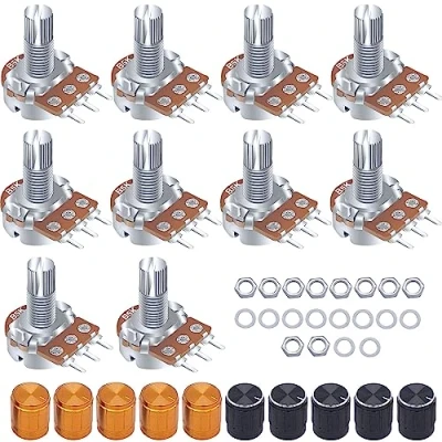 Image de Taiss 10 pièces Potentiomètre 100K Ohm Linéaire 3 Bornes cône Rotatif Audio B Type B100K + Bouton (noir et or chacun 5) WH148