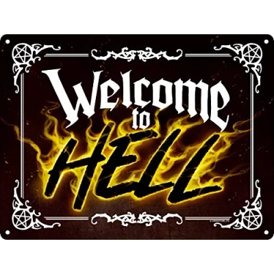 Image de Grindstore Welcome to Hell Mini Signe d&#039;étain Noir 20x15cm