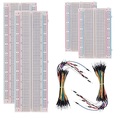 Image de BOJACK Breadboard Kit Planche à Pain sans Soudure 2 Pcs 830 Points d&#039;attache &amp; 400 126 Fils de Cavalier Flexible (3 Valeurs 130 Pcs)