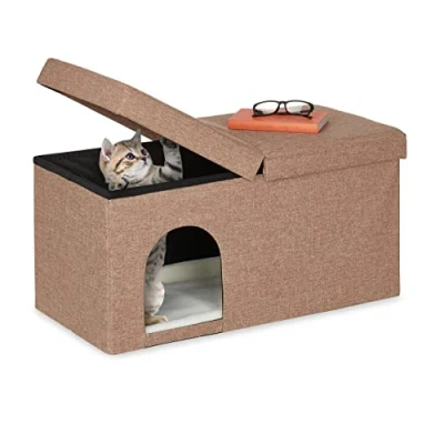 Image de Relaxdays Grotte pour Chat Pratique, Banc Robuste, cachette, H x L P : env. 38,5 74,5 37 cm, intérieur, Marron