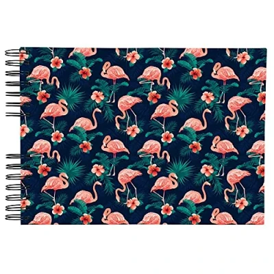 Image de Exacompta Réf. 16703E Album photos à spirales FLAMINGO 150 50 pages blanches format 32x22 cm couverture recouverte d&#039;un pelliculage brillant imprimé flamands roses certifié FSC®