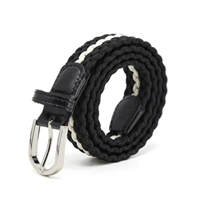 Image de AnJuHoPa Ceinture Pour Enfants élastique Garçons Filles, en Caoutchouc Multicolore Les Femmes 2,5 cm de Large et 80 Long avec Boucle Métallique Noir Blanc