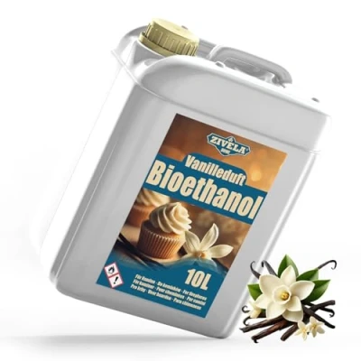 Image de bioéthanol 96,6 % 10 l Alcool bio Parfum vanille pour cheminée, cheminée de table, au Combustion propre, sans fumée, flamme vive et