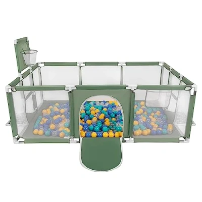 Image de Selonis Parc Bébé Avec 900 Balles Plastiques Aire De Jeu Pliable Basket Football, Vert : Turquoise/Bleu/Jaune/Transparent
